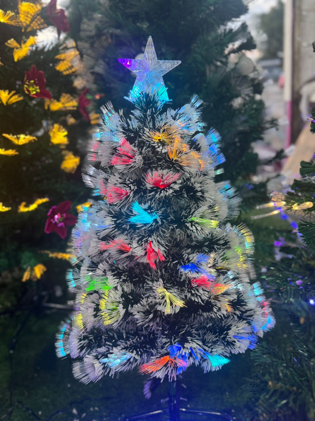 ARBOL DE NAVIDAD 90CM NEVADO C/LUZ FIBRA OPTICA GM611-8A-7