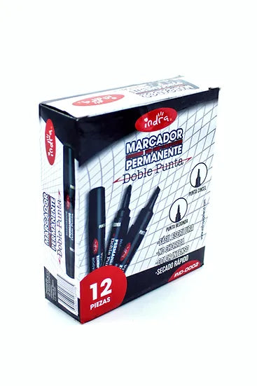 MARCADOR PERMANENTE DOBLE PUNTA 12 PZAS IND-0002