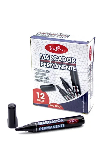 MARCADOR PERMANENTE PUNTA NEGRO 12PZAS IND-0001