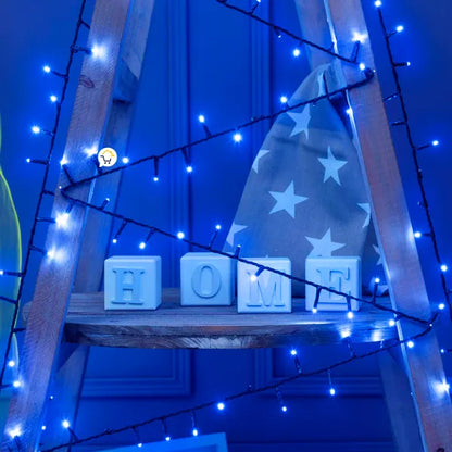 Series Led Mágica Azul cable verde, varios tamaños, cajita.