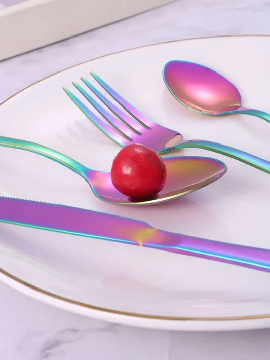 Cubiertos acero inoxidable color tornasol